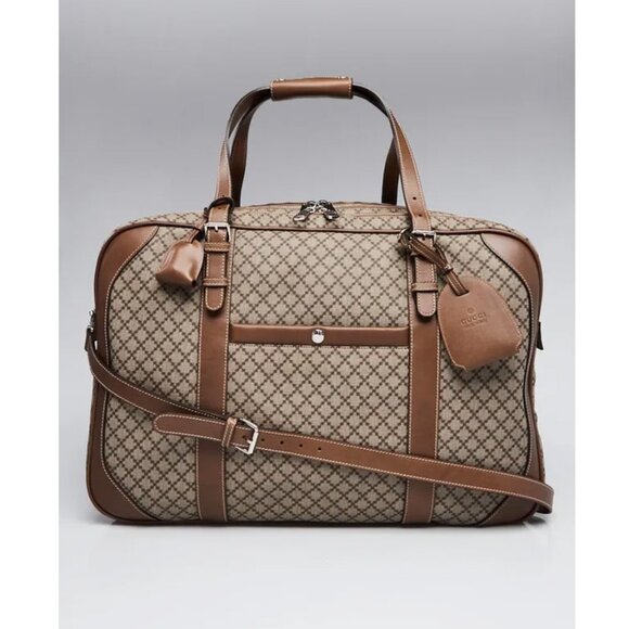 GUCCI TRAVEL LUGGAGE DUFFLE BAG DIAMANTE LOGO CANVAS w LEATHER SUITCASE - Picture 1 of 13